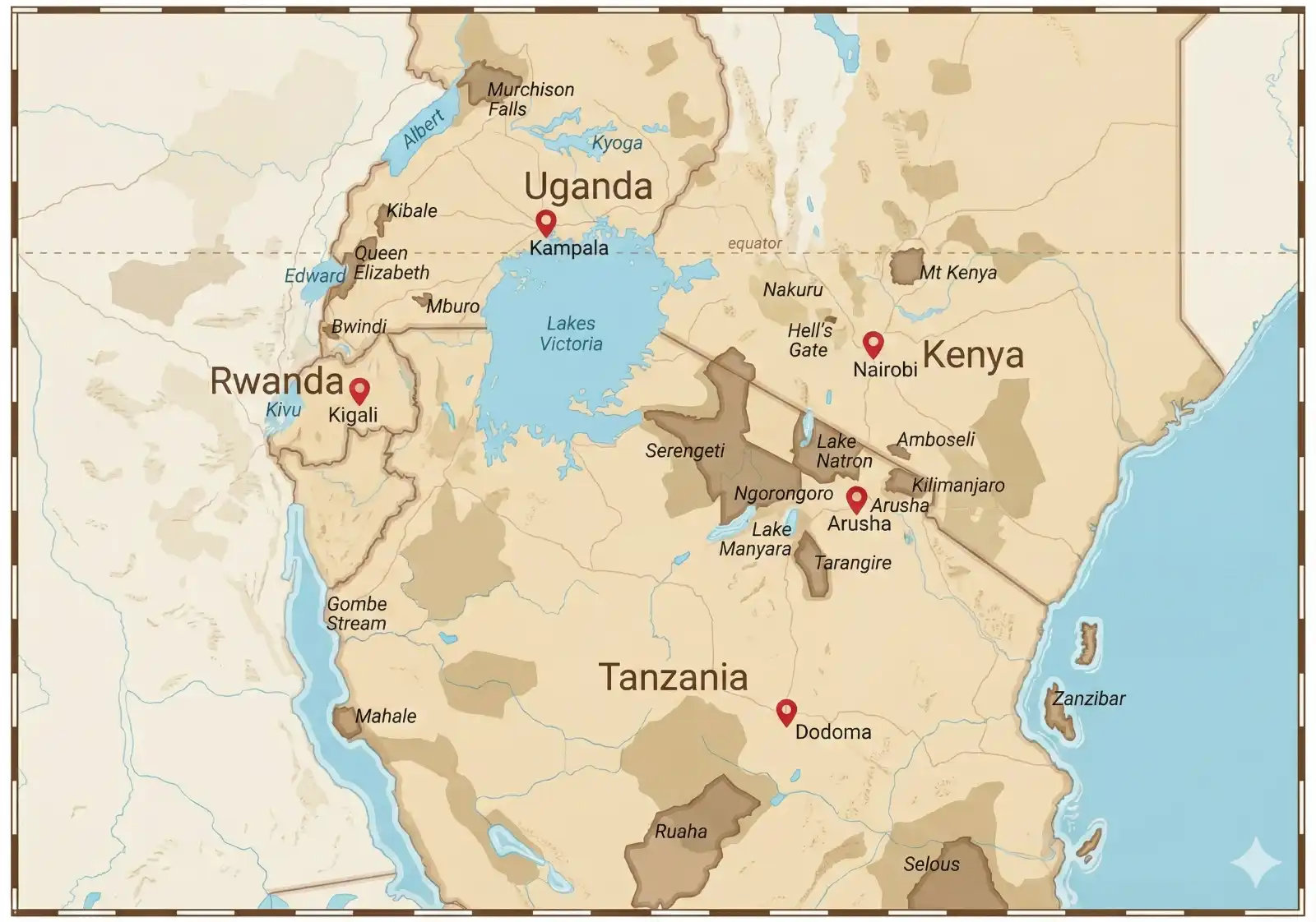Map of National Parks in East Africa - Tanzania Safari Destinations