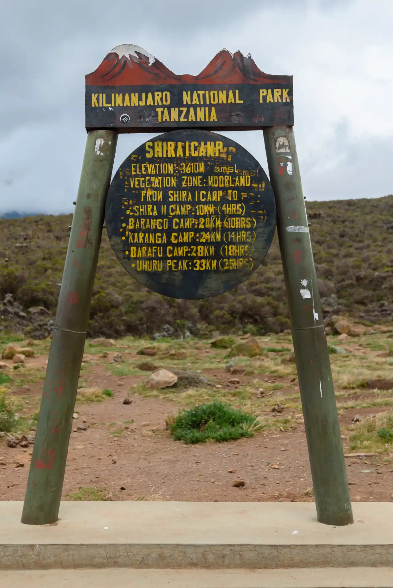 Shira Camp trail sign on Mount Kilimanjaro - Porcupine Tours